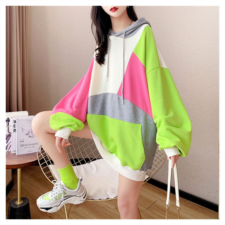 Cozy Color-Block Hooded Sweater for Women