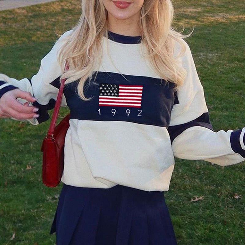 Preppy Flag Knit Sweater - Cozy Long Sleeve Pullover