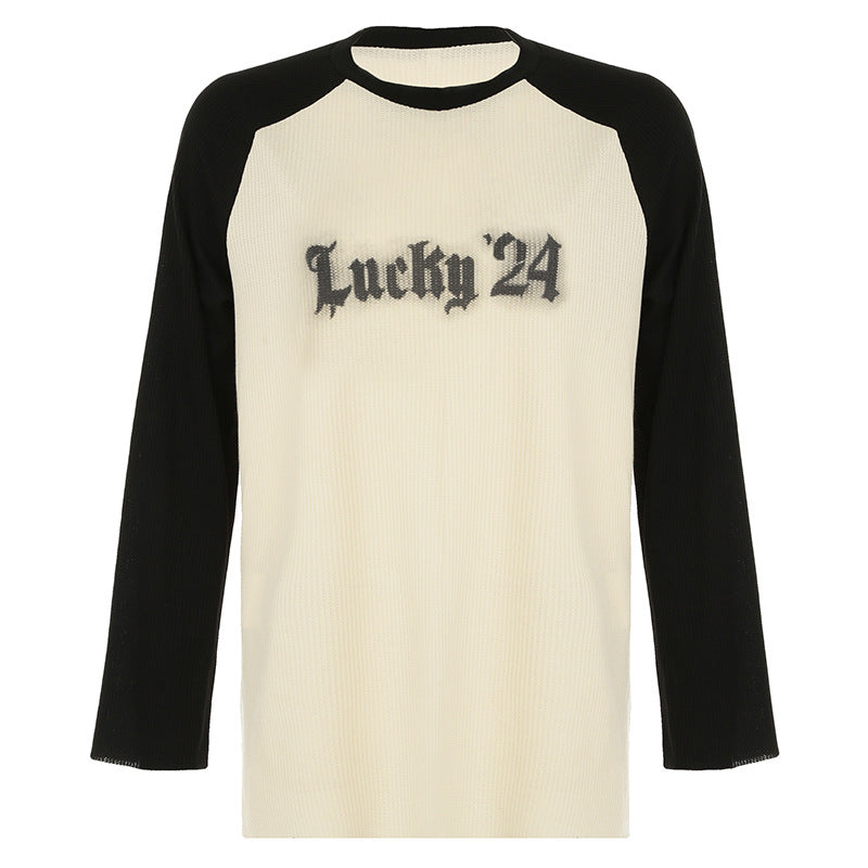 Contrast Raglan Sleeve Waffle Sweatshirt