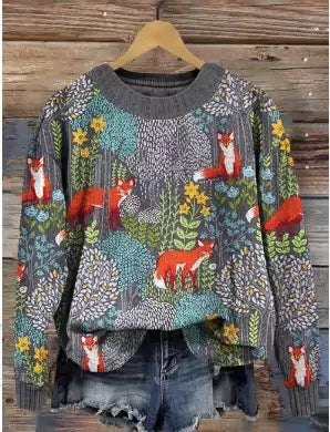 Cozy Animal Print Couple's Casual Round Neck Sweater
