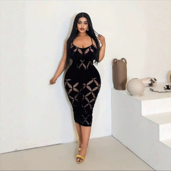 High-Waisted Hollowed-Out Bodycon Dress