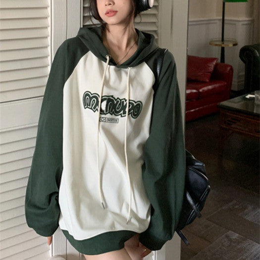 Cozy Embroidered Letter Raglan Sleeve Hoodie