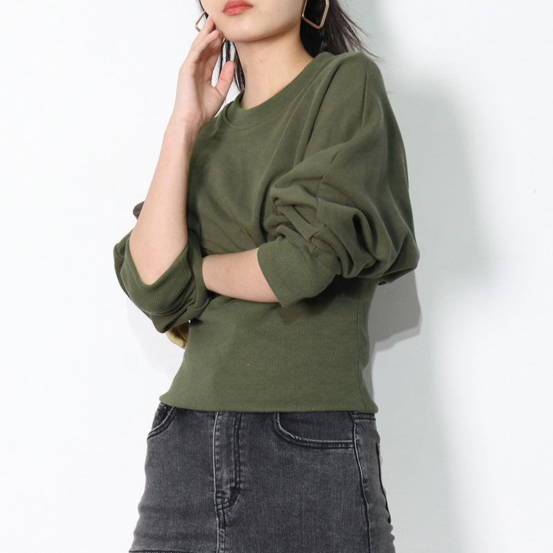 Chic Dark Green Waist-Trimming Commuter Sweater