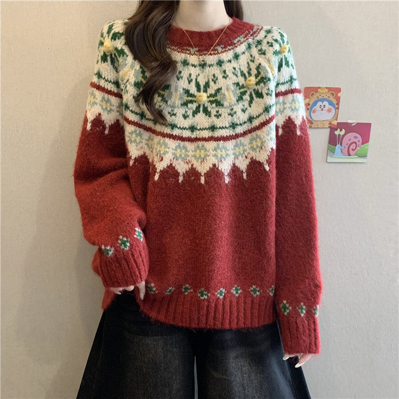 Slimming Relaxed-style Vintage Knit Top