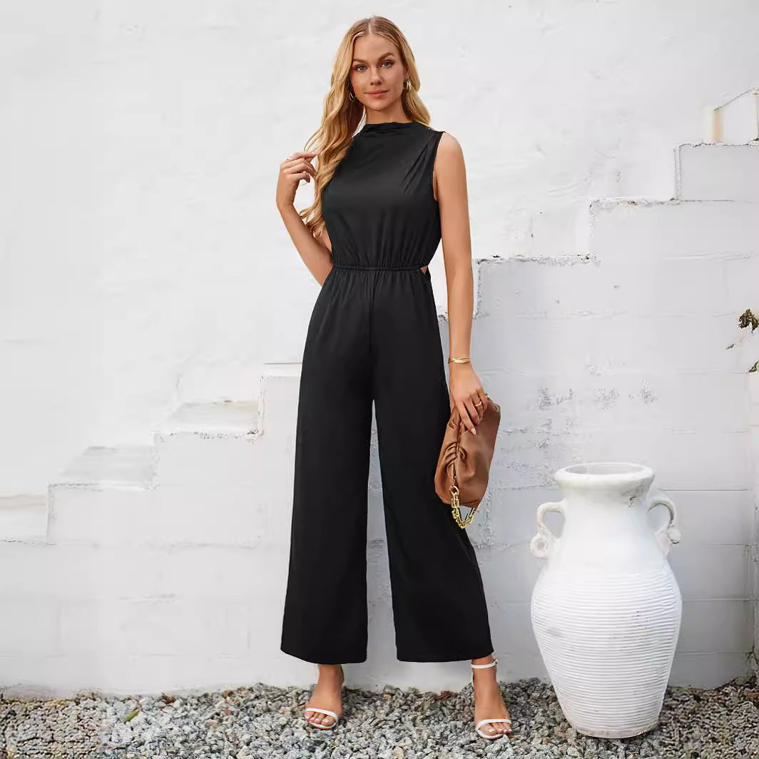 Women's Solid Color Hollow-Out Sleeveless Jumpsuit