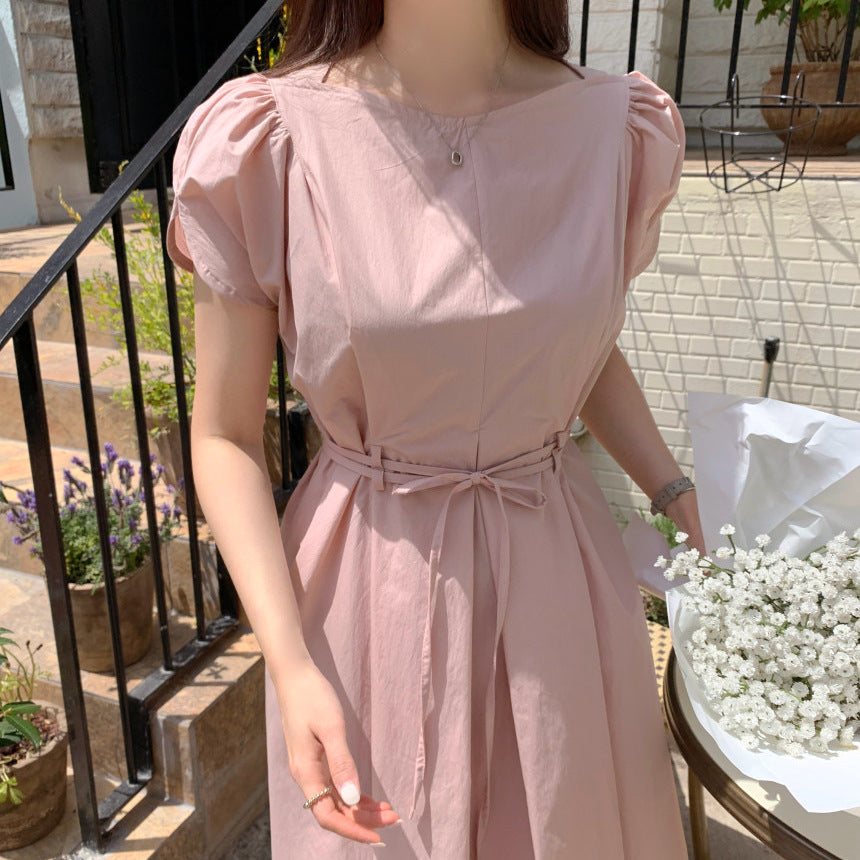 Fitted Waist Slightly Mature Style Elegant Flounce Maxi a Line Dress