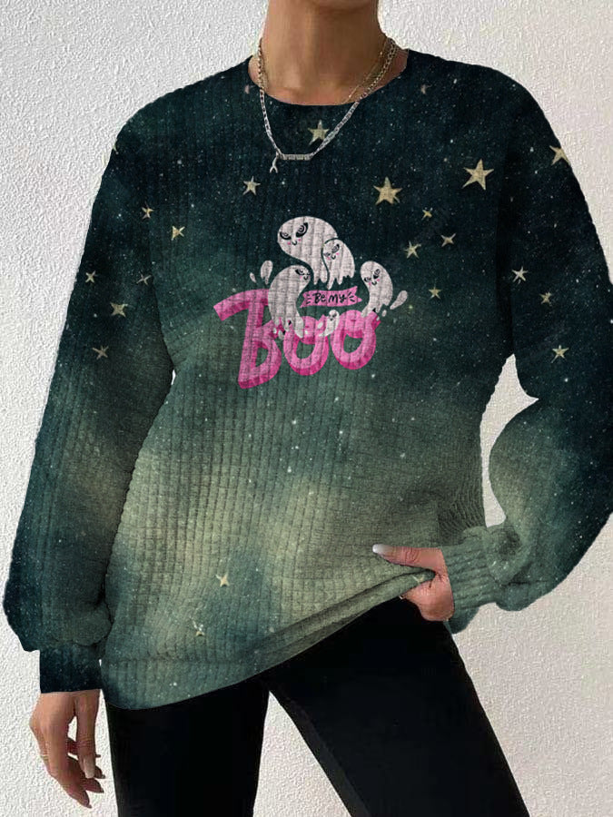 Women's 3D Digital Print Round Neck Loose Sweater