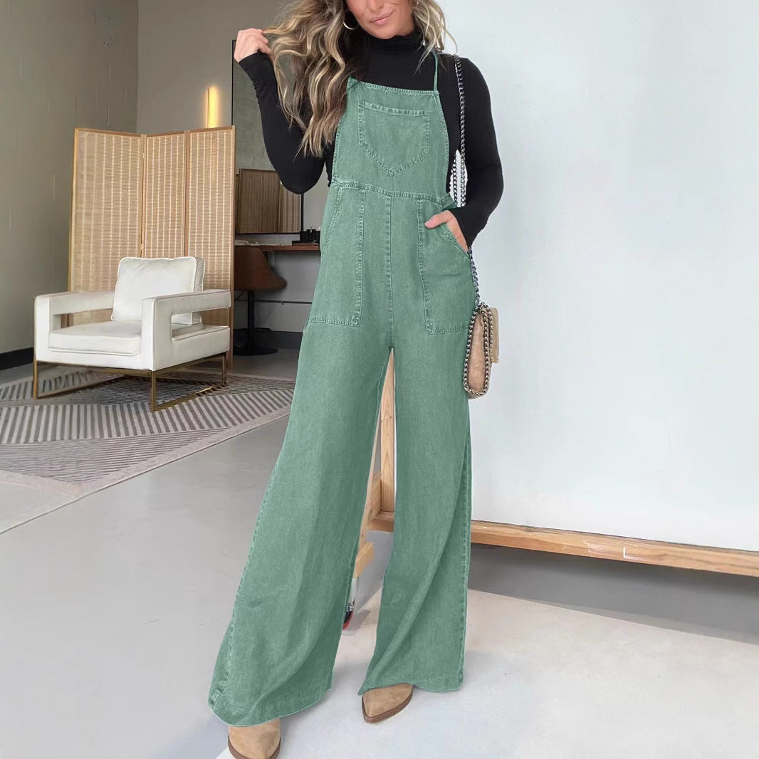 Trendy Denim Wide-Leg Jumpsuit for Women
