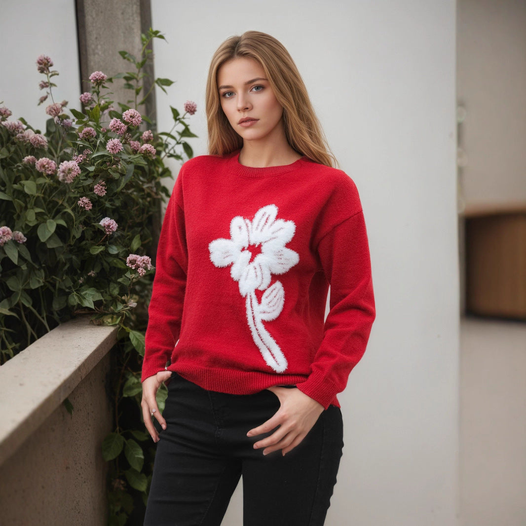 Women's Long-sleeved Knitted Jacquard Solid Color Sweater