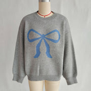 Women's Round Neck Bow Long Sleeve Warm Sweater