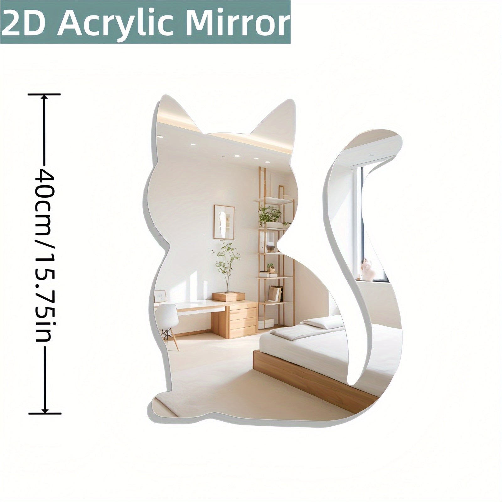 1pc Cat-Shaped Self-Adhesive Wall Mirror - No-Drill Bathroom Decor, HD Plastic Irregular Frameless Design for Modern Home & Bathroom Wall Art, Bathroom Decor Wall Art, Catthemed Decor, Playful Room…