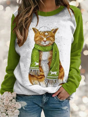 Women's 3D Print Long Sleeve Casual Pullover Sweater