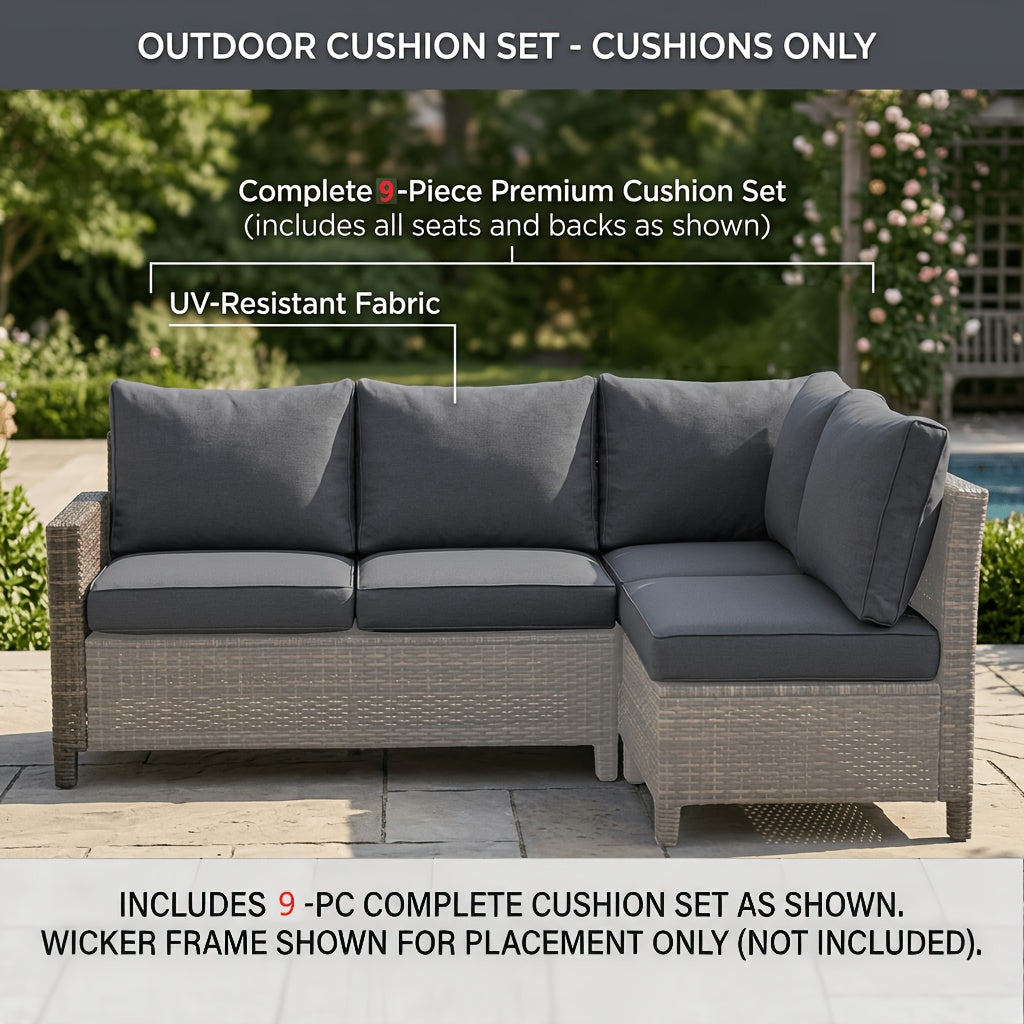 [Outdoor Replacement Cushions] 9/14pcs Outdoor Replacement Cushions for Patio Furniture, Deep Seat Cushions for 4 And 6 Seat Sectional Sofa, Water-Repellent L-Shaped Couch Pads