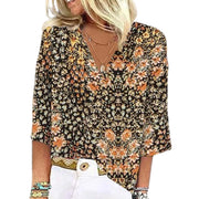Fall Women's Clothing 3D Printed V-neck Pullover Top