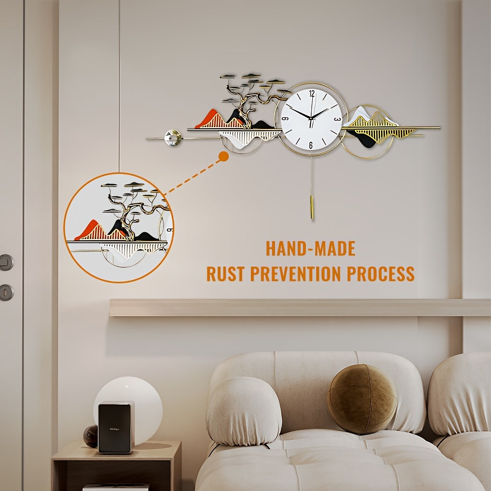46 Inch Extra Large Metal Wall Clock - 3D Modern Decorative Ginkgo Design - Silent No-Ticking - For Living Room, Kitchen, Bedroom, Entryway Decor - Perfect Gift for Home Decor Enthusiasts