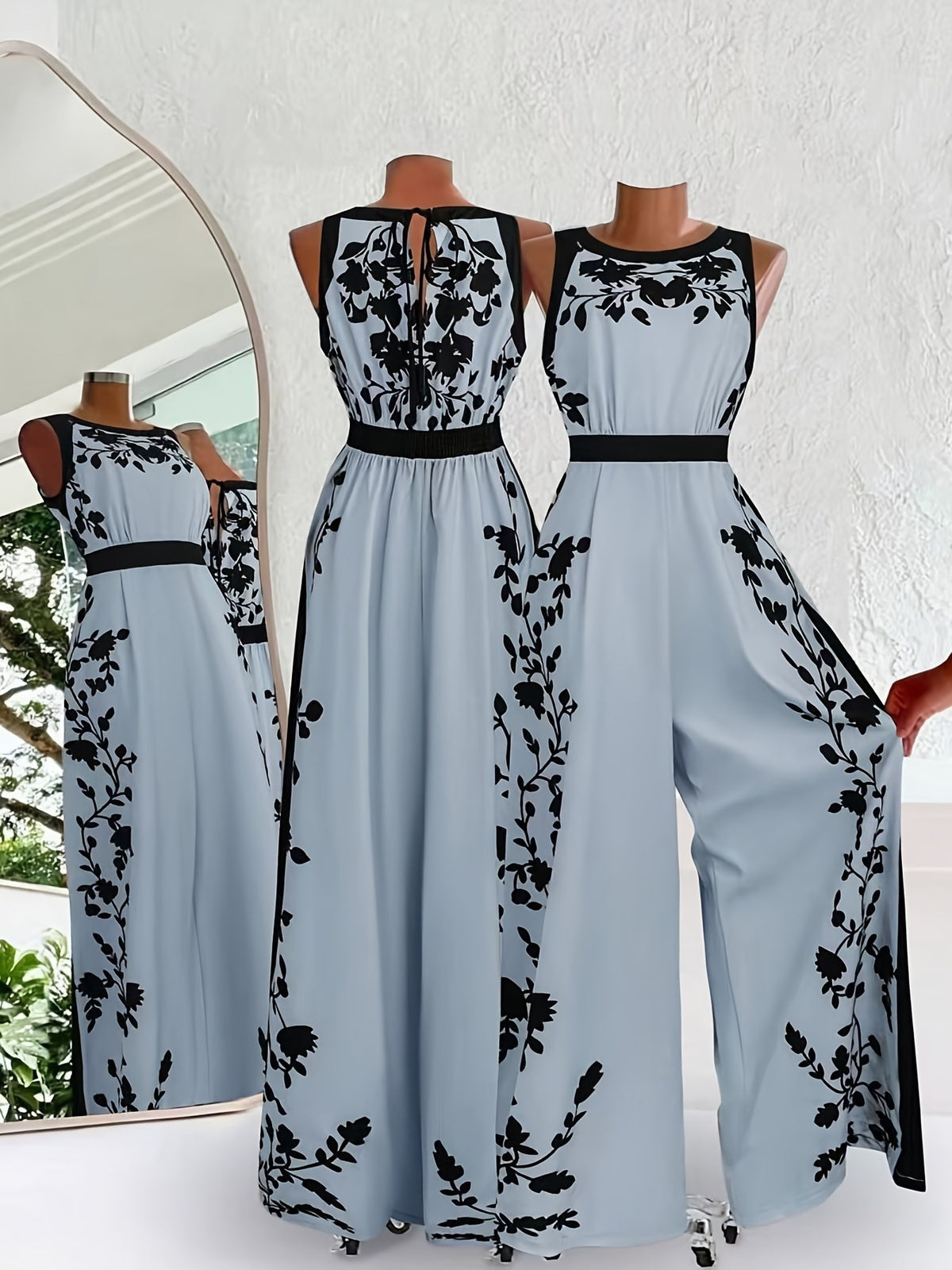 Elegant Sleeveless Printed Open-Back Casual Jumpsuit