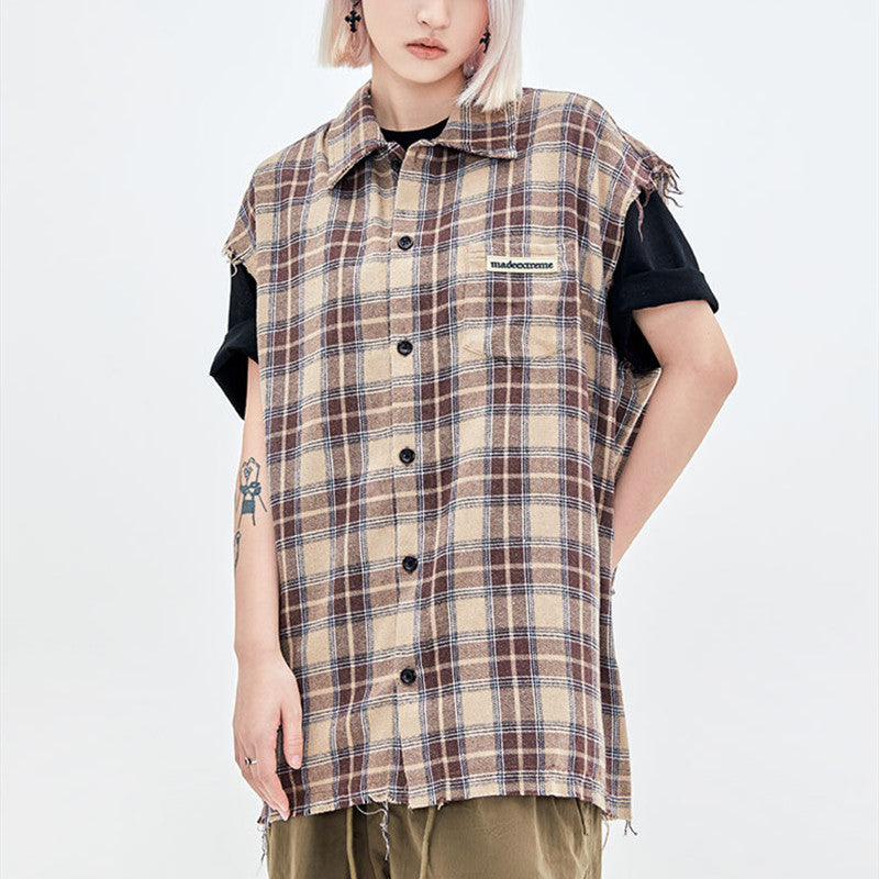 Men's Retro Plaid Distressed Casual Streetwear Shirt