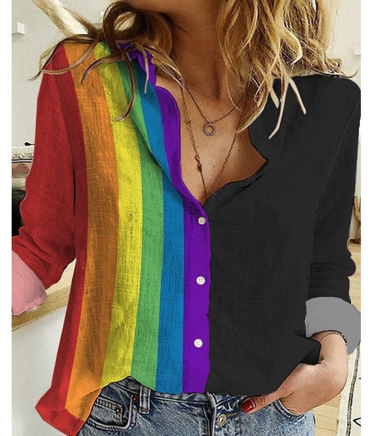Women's 3D Digital Printing Fashion European And American Style Lapel Long Sleeve Shirt