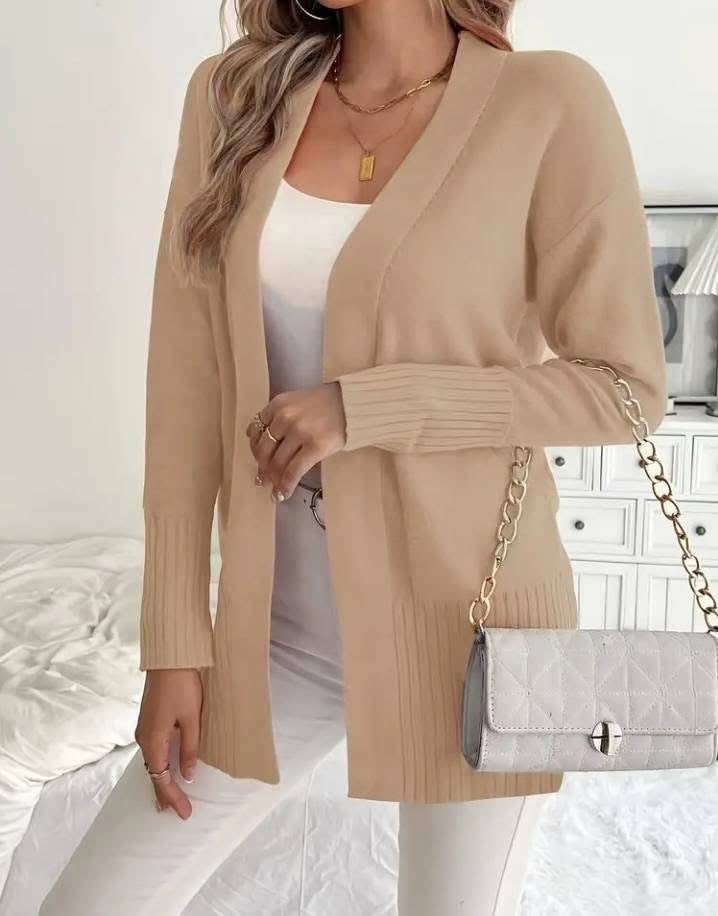 European and American Plus-size Women's Solid Color Large Pocket Sweater Coat