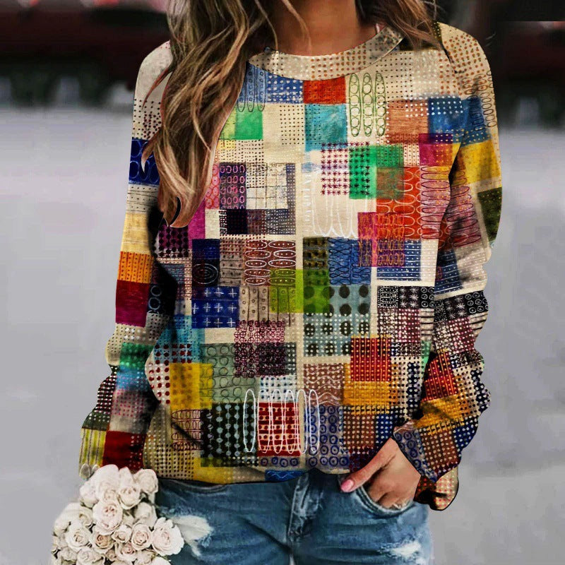 Chic Patchwork Raglan Long Sleeve Women's Sweater