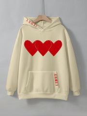 Women's Heart Print Brushed Fleece Drawstring Hoodie