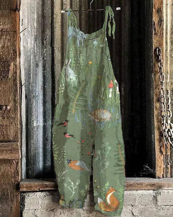 Women's Autumn And Winter Printing Retro Wide Leg Jumpsuit