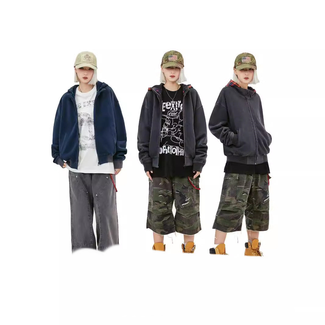 Vintage Plaid Hooded Zip Sweatshirt