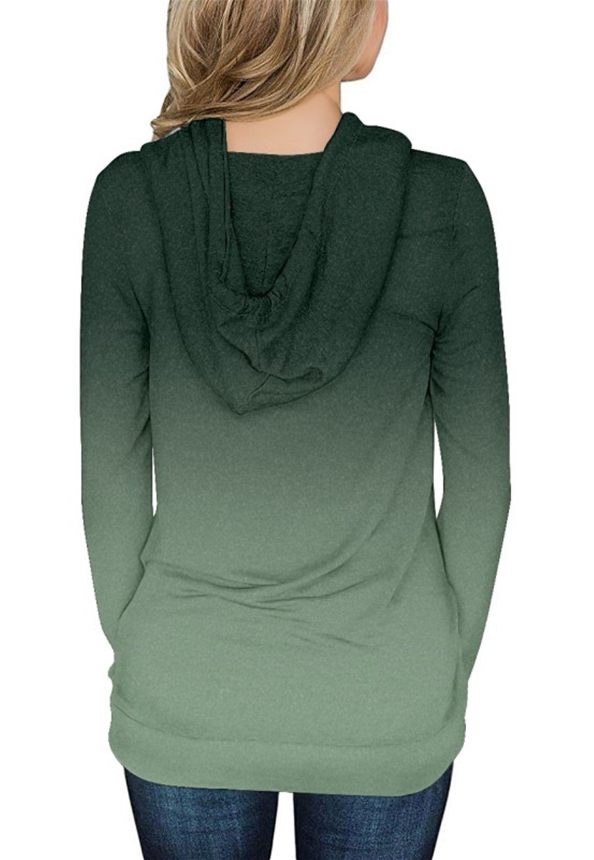 Gradient Hooded Drawstring Slim Sweatshirt