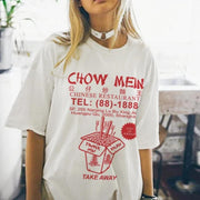 Cute Fried Noodles Graphic Tee – Vintage Striped Women’s Shirt