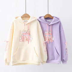 Cute Peach Bunny Fleece Pullover Hoodie