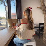 Retro Contrasting Color Jacquard Knit Loose Casual Sweater
