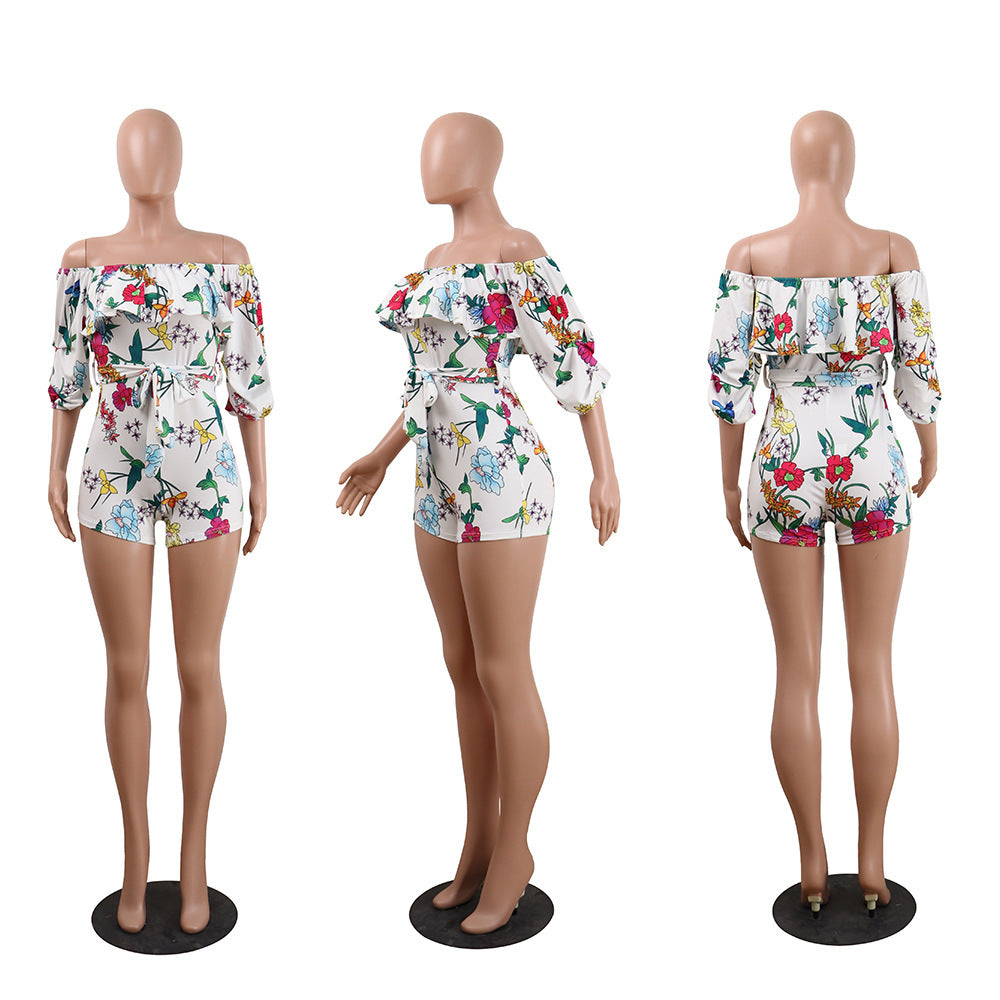 Printed Layered Sleeve Belted Jumpsuit