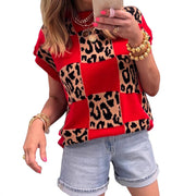 Pullover Knit Top a Bold, Avant-garde Leopard-print Colorblock Sweater