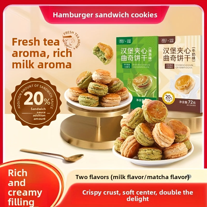 Milk and Matcha Flavored Snack Sandwich Biscuits