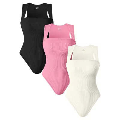 Sleeveless Square Neck Slim Fit Ribbed Jumpsuit