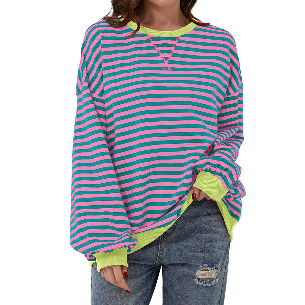 Colorful Striped Loose Pullover Sweatshirt