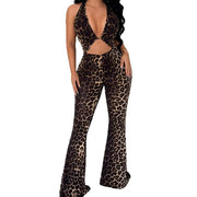 Leopard Print High-Waisted Flared Jumpsuit
