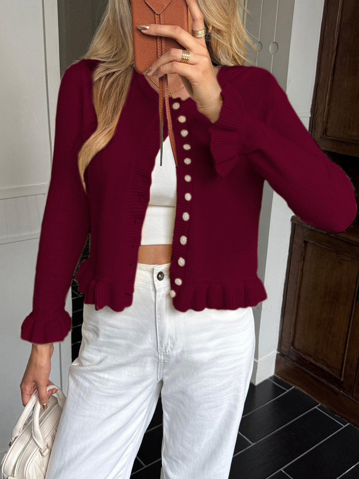 Women's Solid Color Versatile Button Long-sleeved Sweater