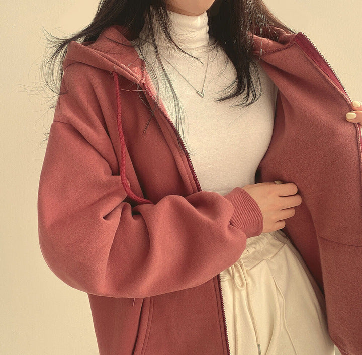 Plush Lined Zip-Up Hooded Sweatshirt Jacket
