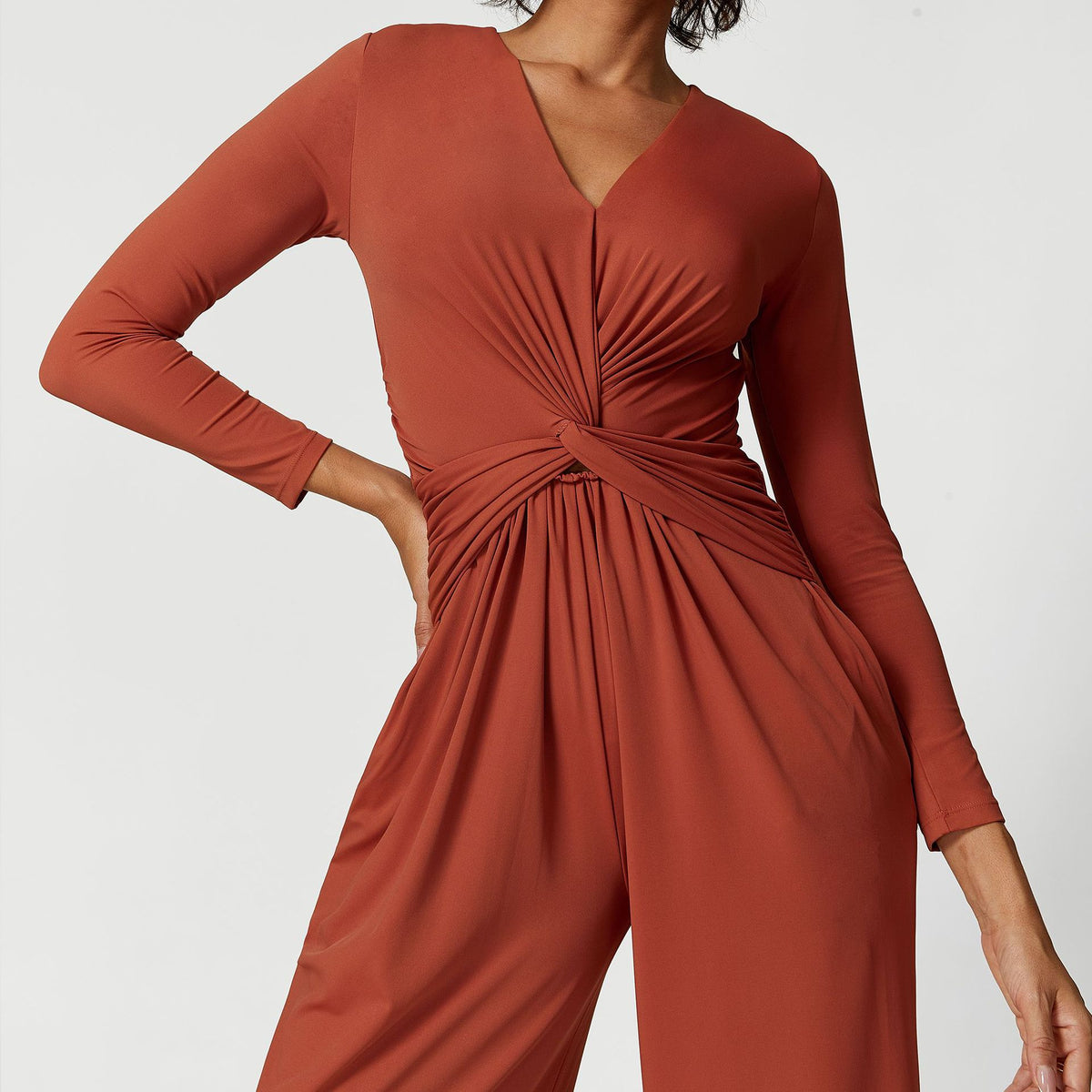 V-neck Pleated Design Sense High Slit Yoga Dress Women