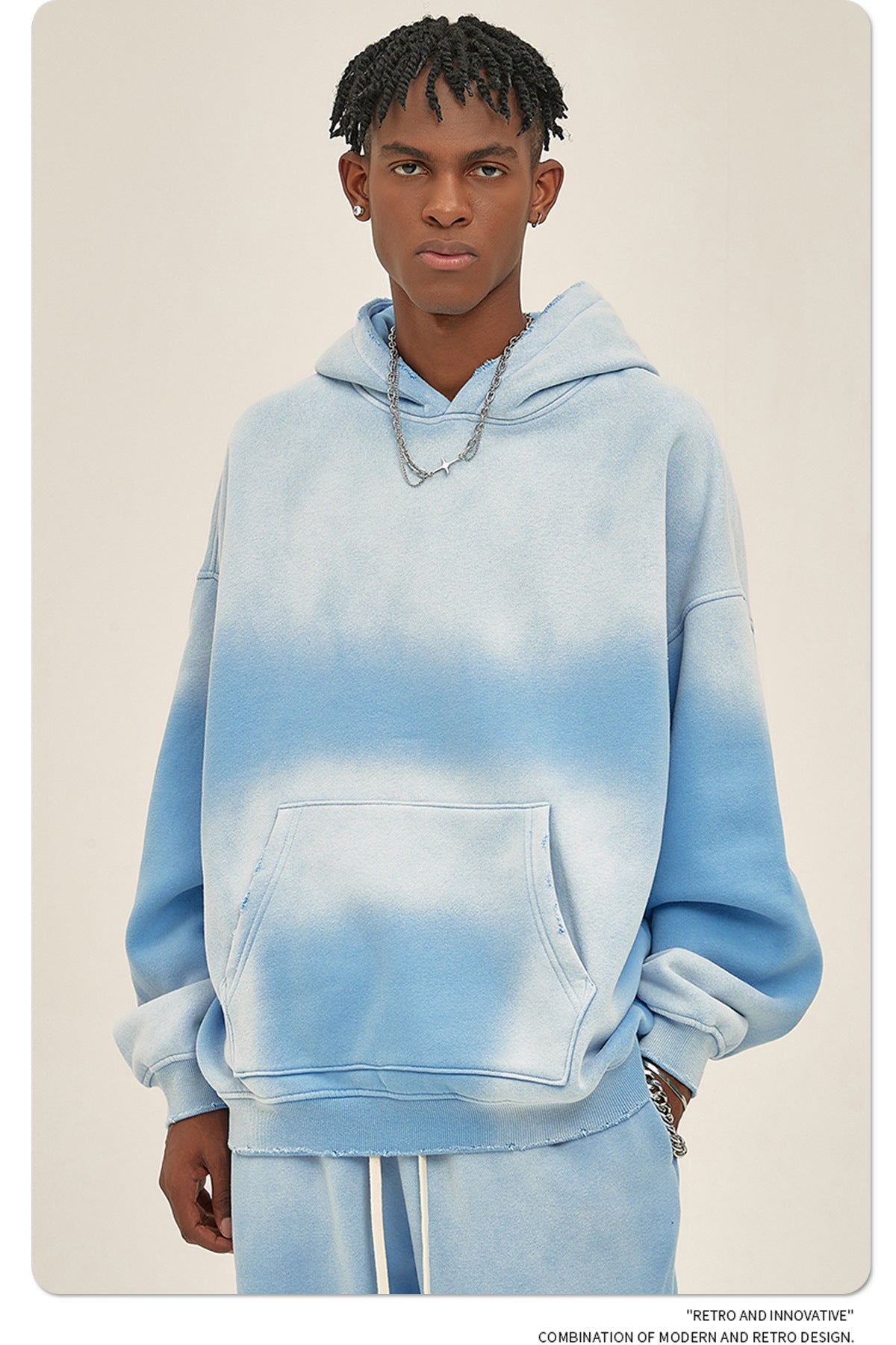 Distressed Fur-Lined Heavyweight Spray-Dyed Hoodie