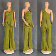 Feather Off-Shoulder High Waist Casual Jumpsuit