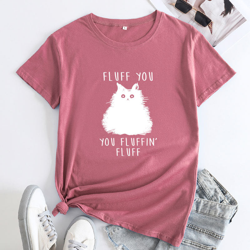 Women's Plus Size Cat Print Cotton T-Shirt
