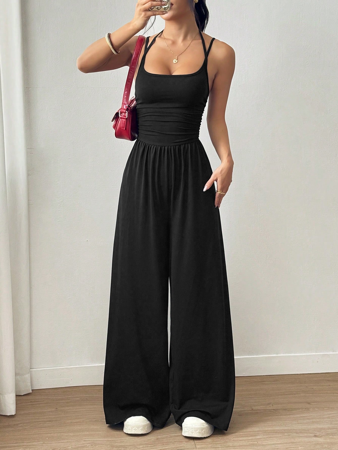 Elegant Black Wide-Leg Camisole Jumpsuit for Women