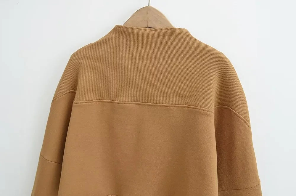 Women's Casual Half-Zip Solid Color Short Sweatshirt