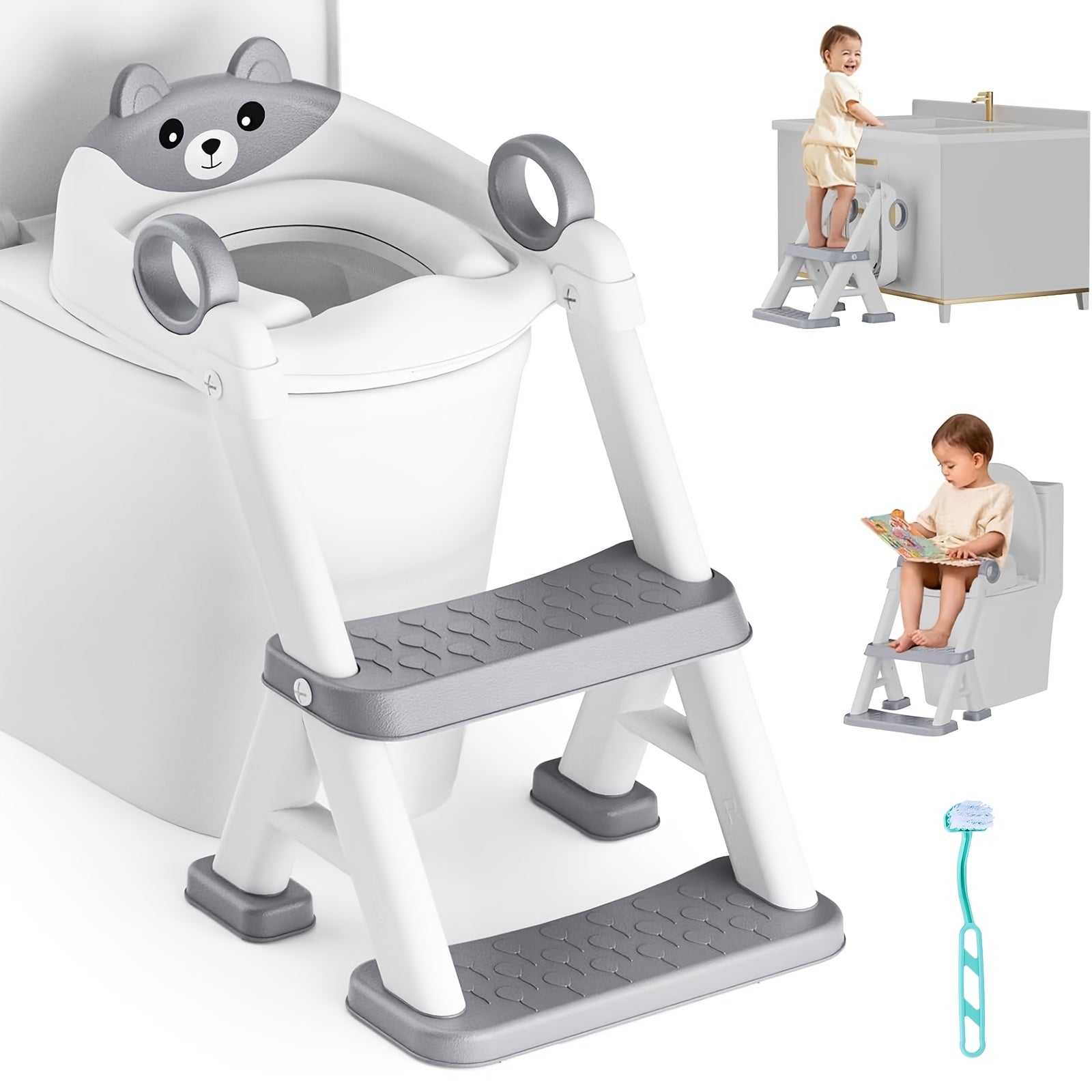 Toddler Potty Training Seat with Non-Slip Step Stool and Cleaning Brush