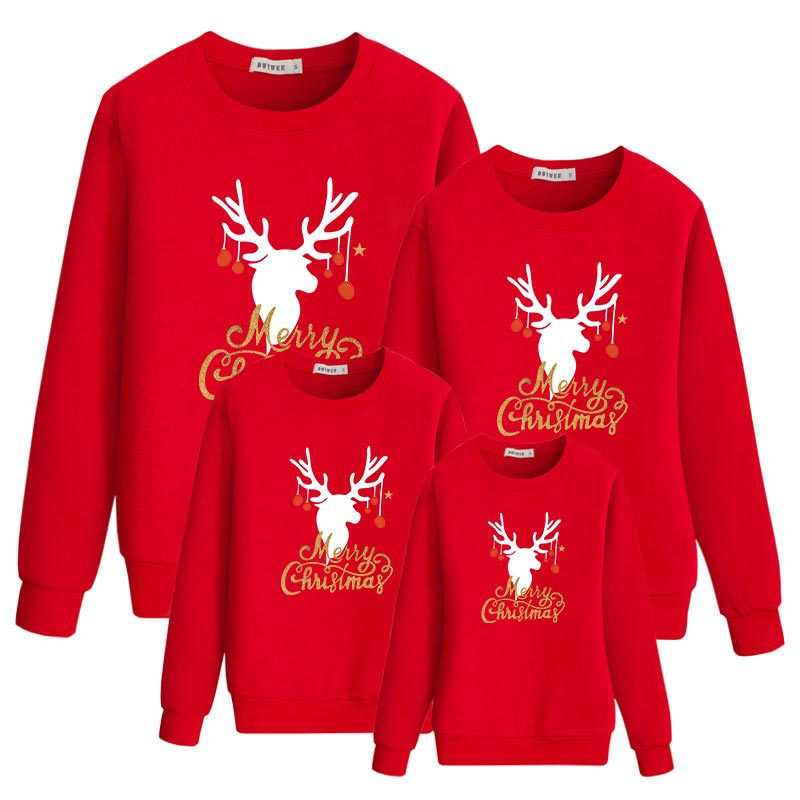 Matching Family Christmas Elk Print Sweatshirts