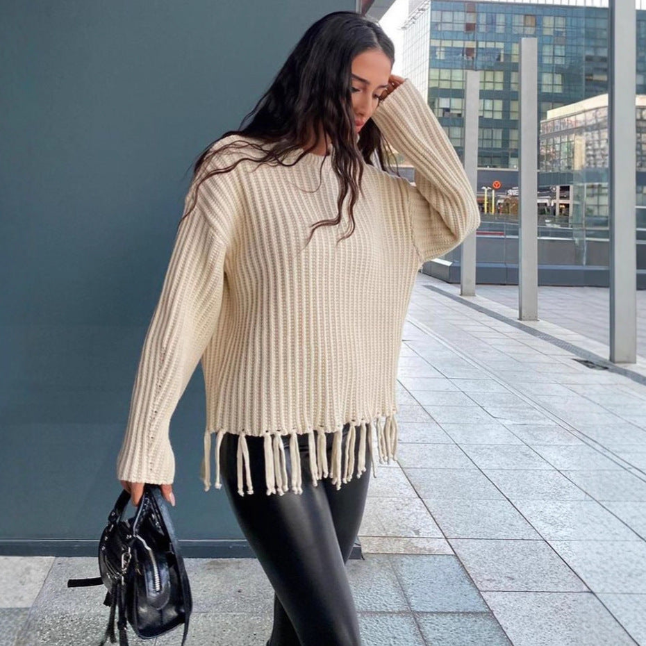Casual All-match Solid Color Knitted Top for Women