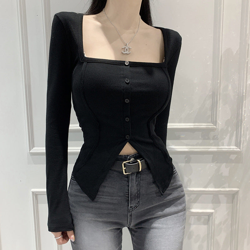 Slim-Fit Button Lapel Summer Top