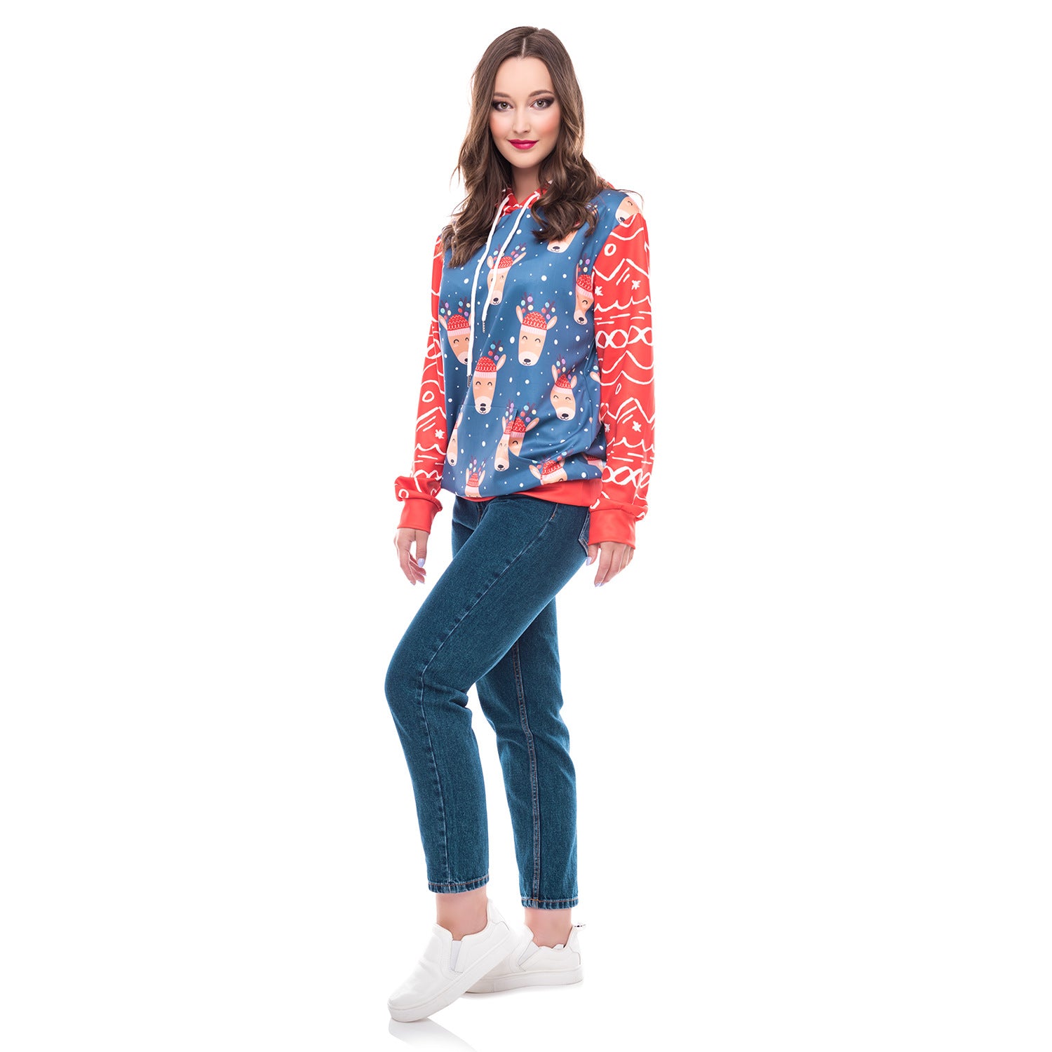 Women's Festive Christmas Hooded Digital Print Loose Sweatshirt